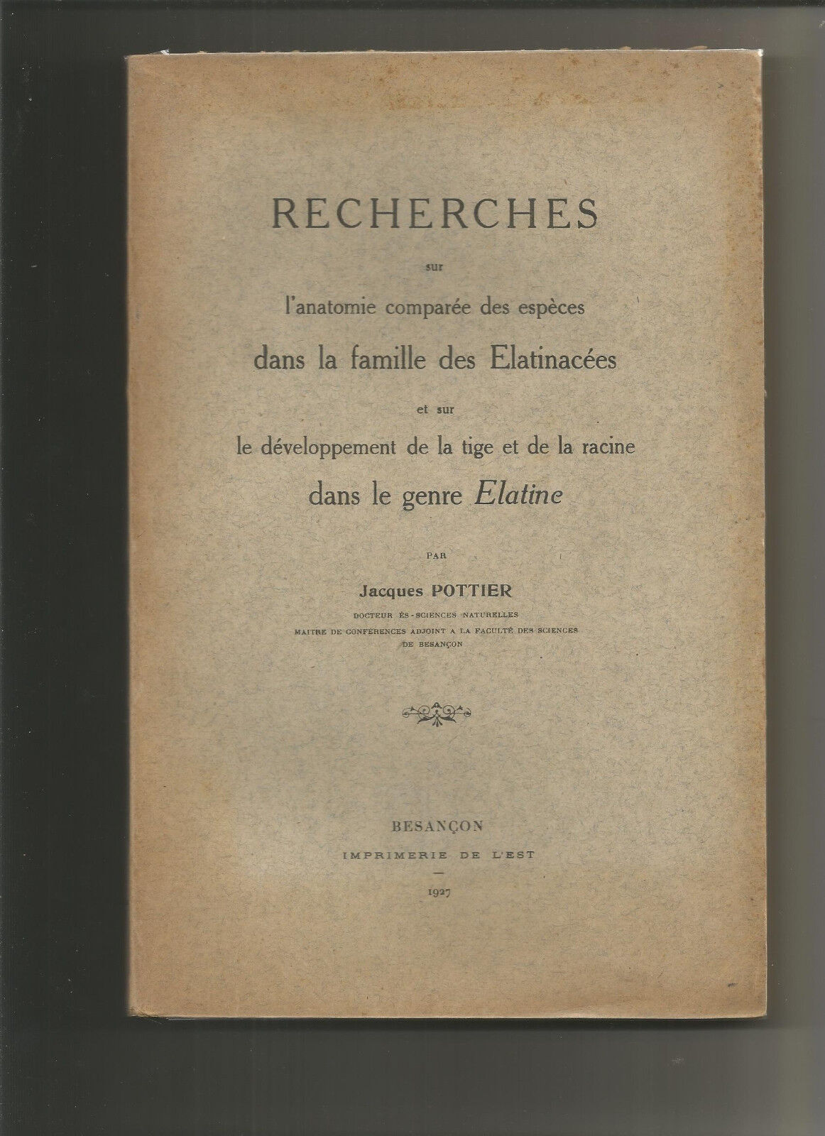 Recherches sur l'anatomie comparée des espèces dans la famille des Elatinacées