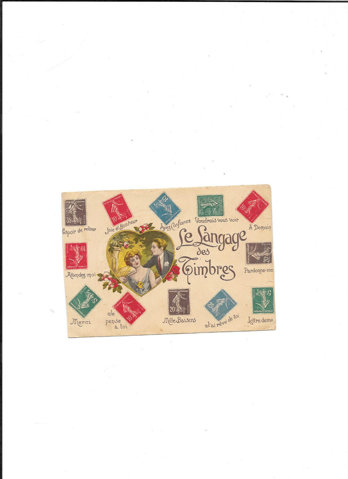 CARTE POSTALE LE LANGAGE DES TIMBRES