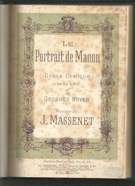 MASSENET J MANON  LE PORTRAIT DE MANON  PIANO ET CHANT