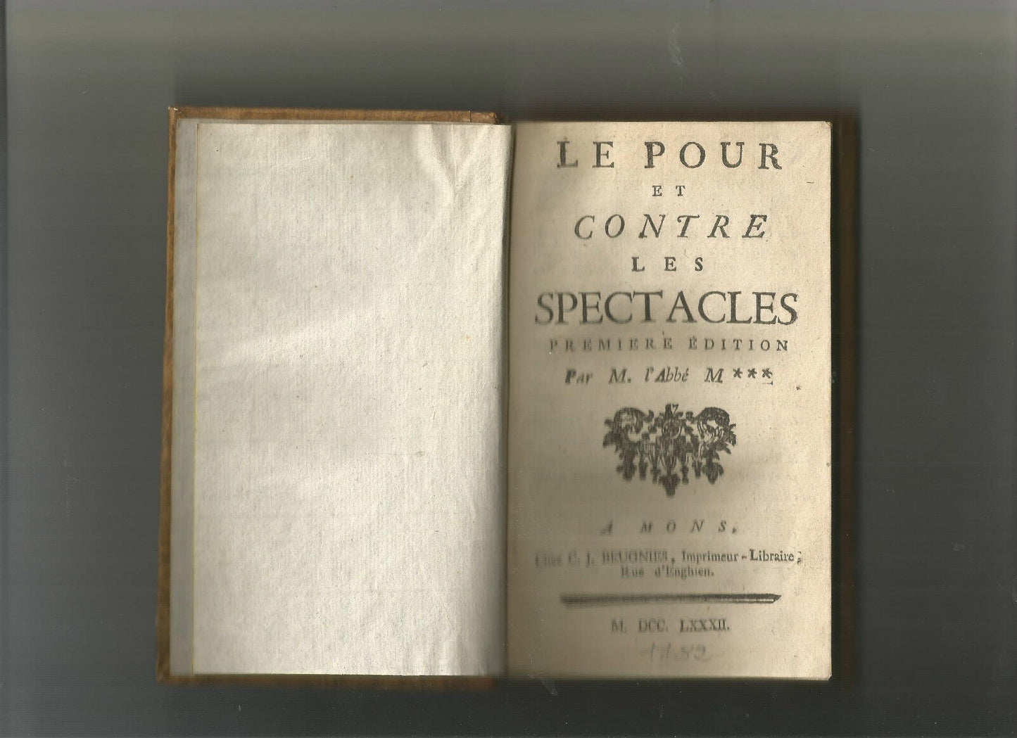 Le pour et contre les spectacles par M. l'Abbé Mann 1782