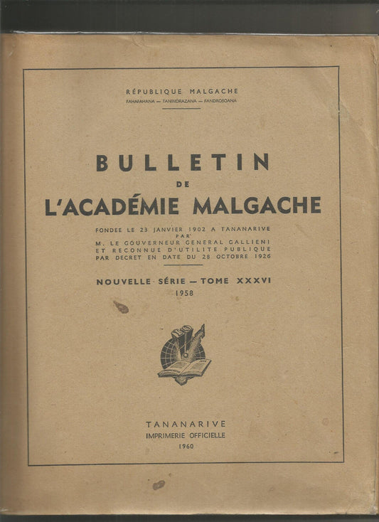 Bulletin de l'académie Malgache tome XXXVI