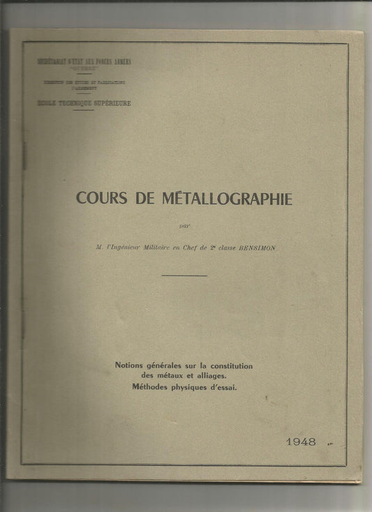 Cours de métallographie