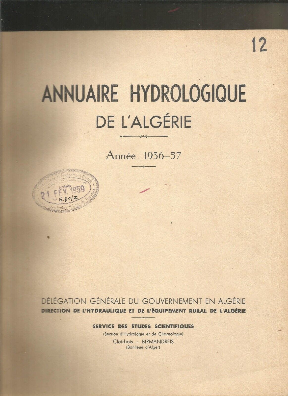 Annuaire hydrologique de l'Algérie Années 1956-57