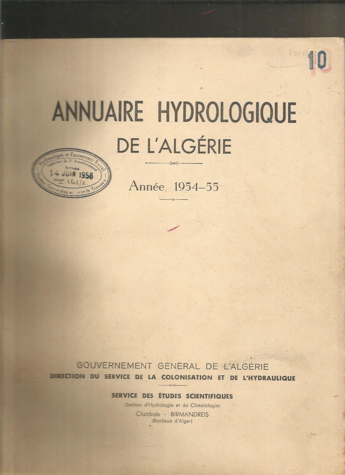 Annuaire hydrologique de l'Algérie Années 1954-1955