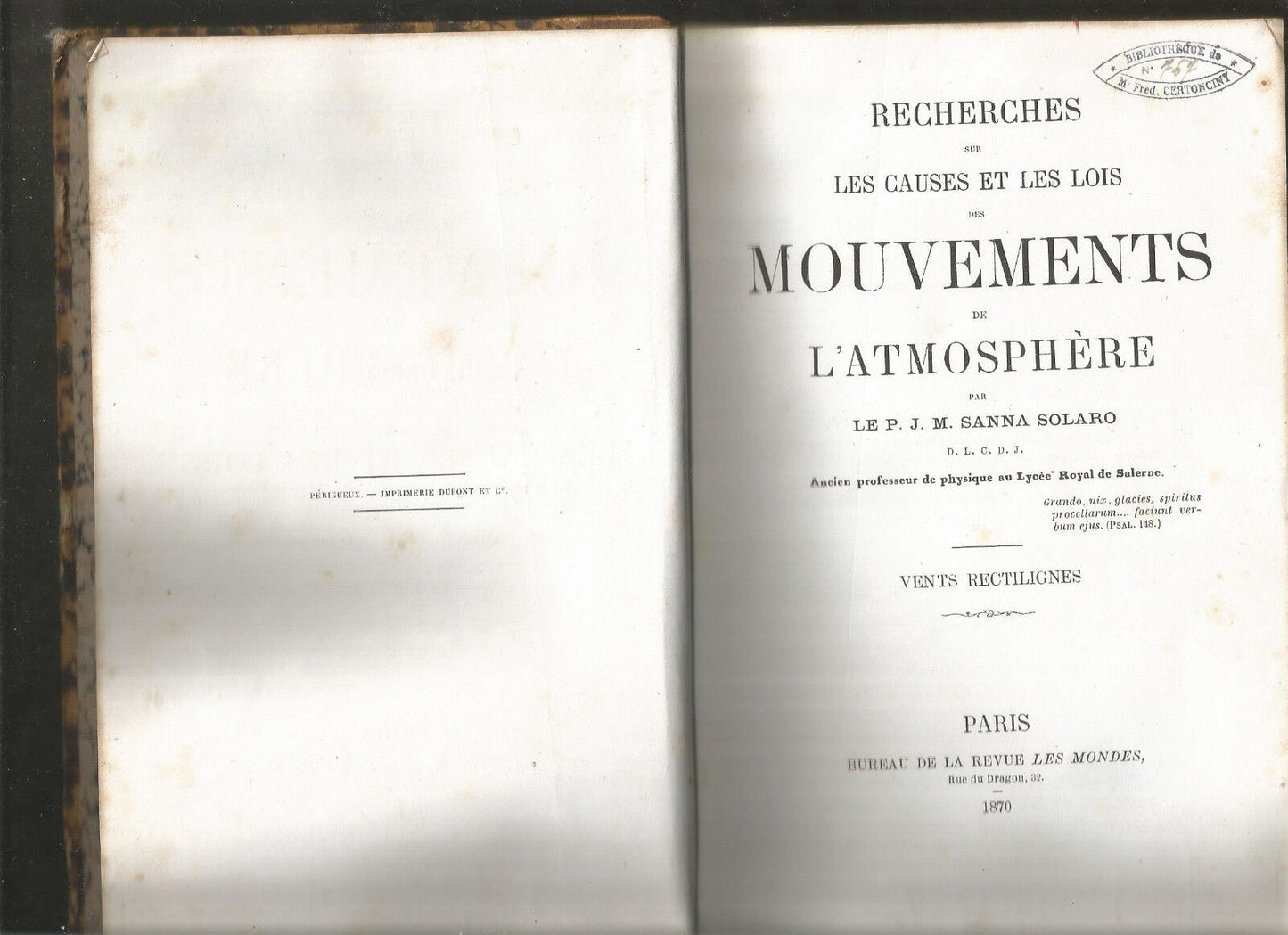 Recherches sur les causes et les lois des mouvements de l'atmosphère