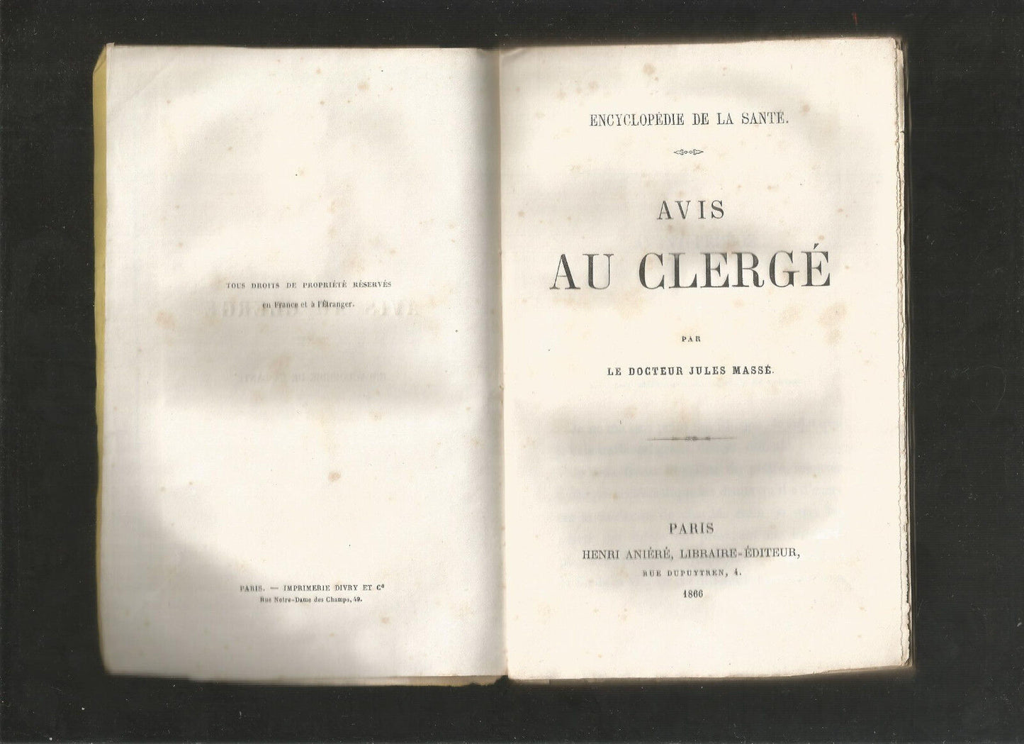 Encyclopédie de la santé - Avis au clergé - Dr Jules Massé