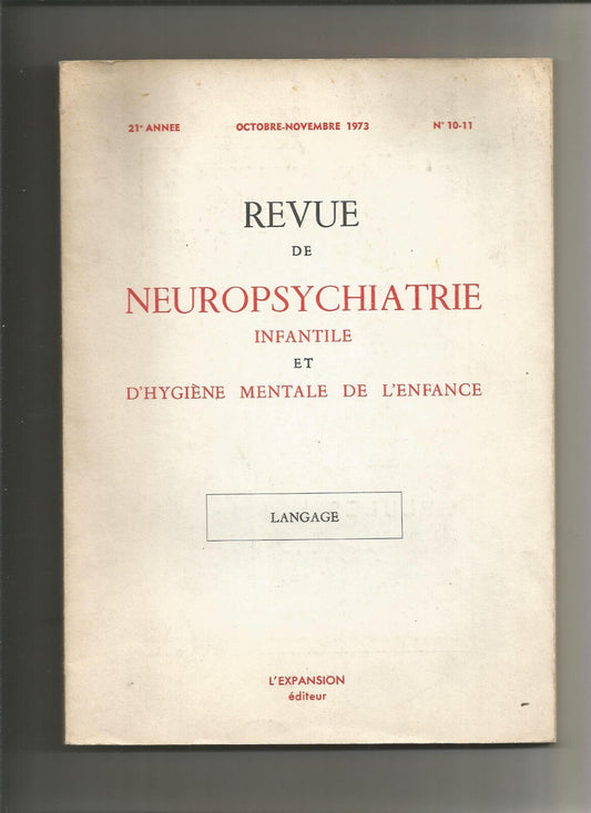 Revue de neuropsychiatrie infantile et d'hygiène mentale de l'enfance, octobre-n