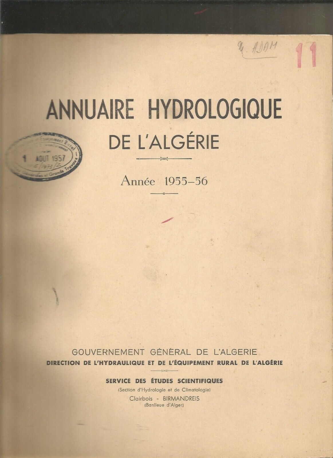 Annuaire hydrologique de l'Algérie Années 1955-1956